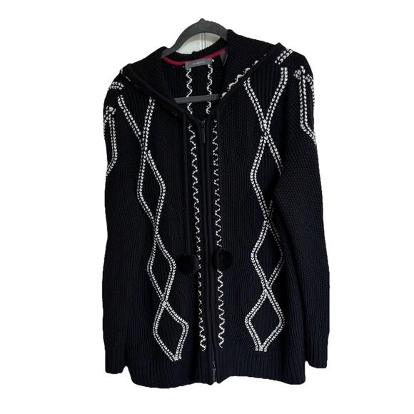 Liz Claiborne 1X Sweater/Jacket Black Chunky Knit Hooded - Picture 1 of 5